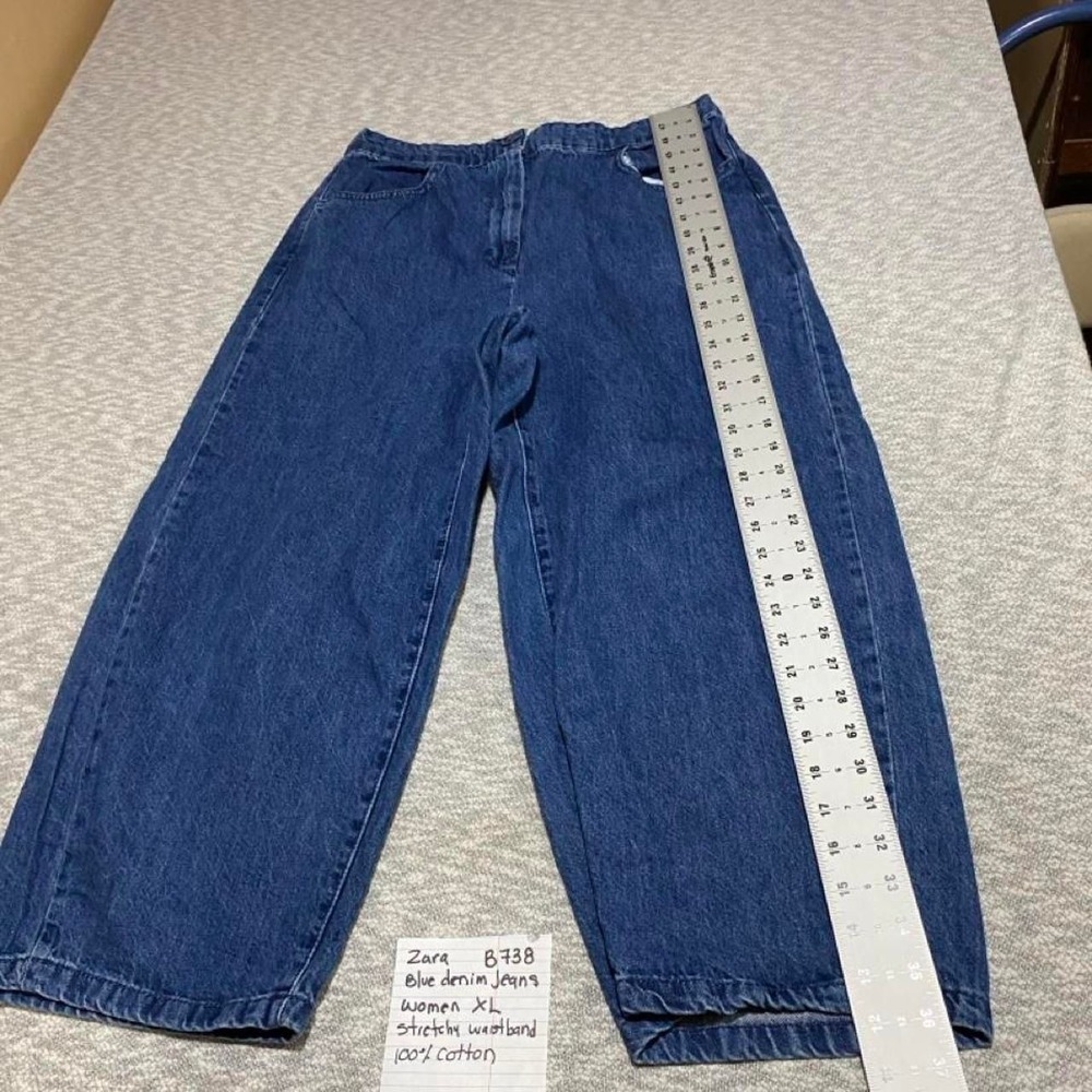 Zara Blue Denim Jeans Women XL Stretchy Waistband 100% Cotton. SKU-B738